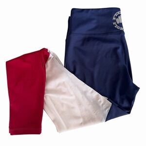 Feed Me Fight Me Ankle Leggings Size M Workout Gym Red White Blu USA America EUC